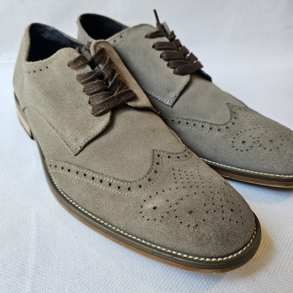 Joseph Abboud Mens suede wingtip shoes Grey Size 10 Preppy Classic - Picture 8 of 9